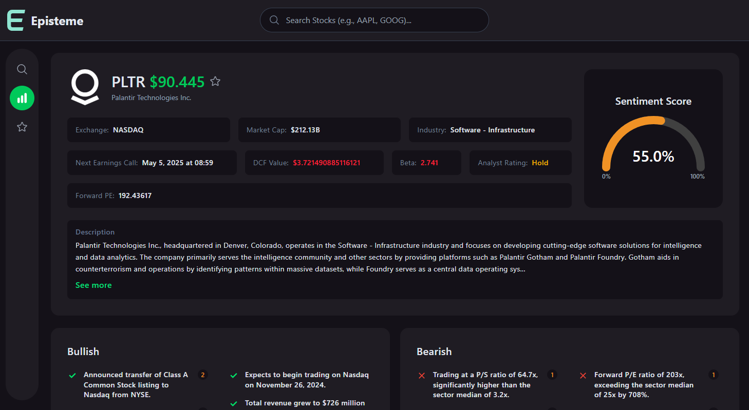 Screenshot showcasing the Episteme dashboard